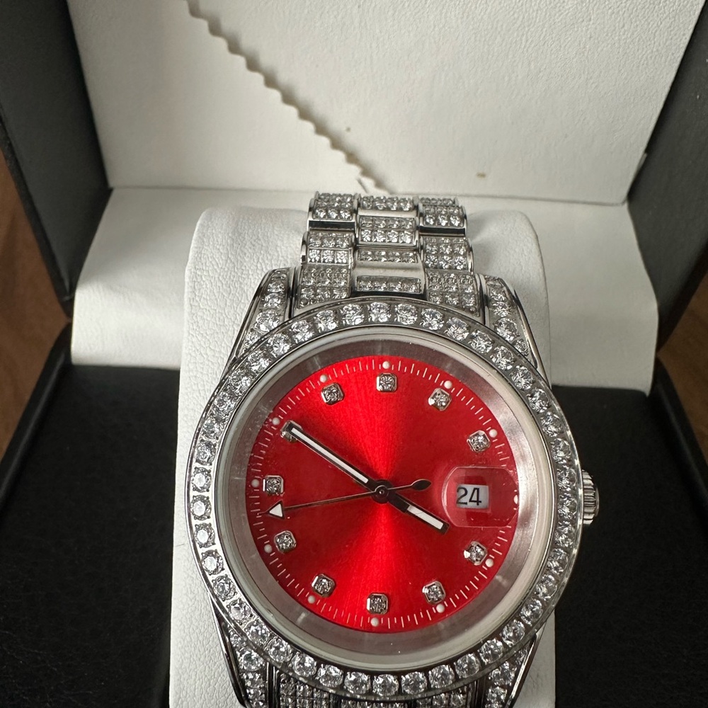 HarlemBling Red and Silver Iced Out HipHop Watch
